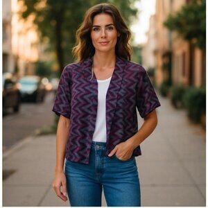 Mixxology Shrug Cropped Cardigan Size Large Short Sleeve Purple Gray Open Drape